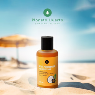 PLANETA HUERTO | Aceite Bronceador Natural de 100ml - Aceite Bronceador Potenciador del Bronceado 100% Natural - Aceite de Zanahoria, Coco y Monoi Bronceado Duradero