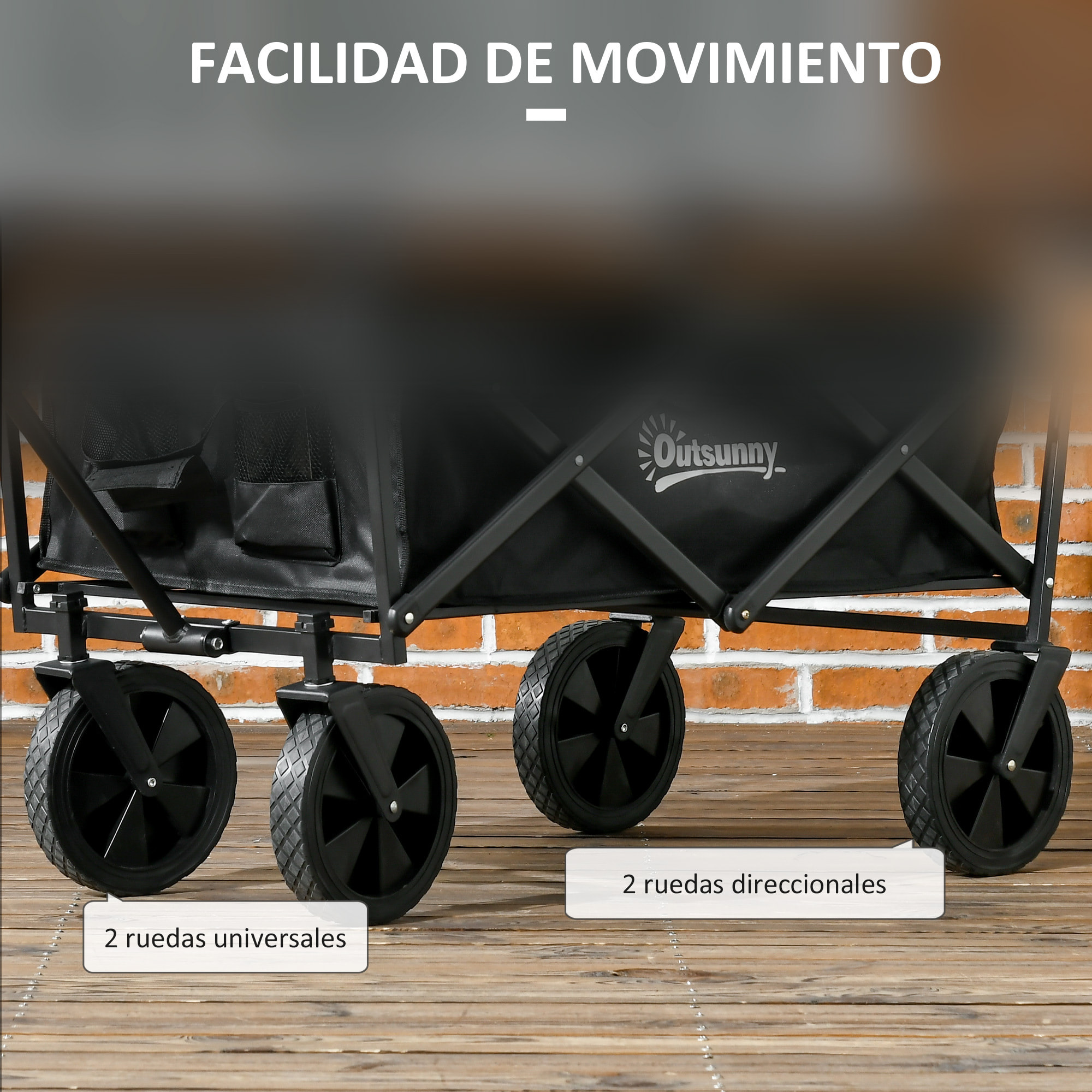 Carro Plegable con Toldo Desmontable Carro de Jardín con Longitud y Ángulo del Mango Ajustables y Bolsa de Transporte Carga 100 kg Negro