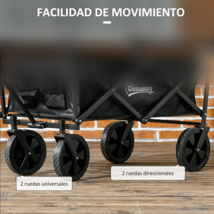 Carro Plegable con Toldo Desmontable Carro de Jardín con Longitud y Ángulo del Mango Ajustables y Bolsa de Transporte Carga 100 kg Negro