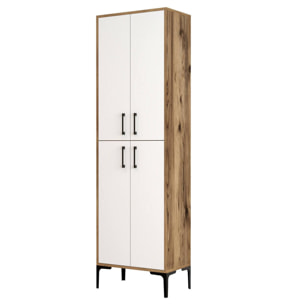 Credenza Denipot, Buffet da soggiorno, Madia da salotto, Dispensa da cucina, 60x35h200 cm, Noce e Bianco