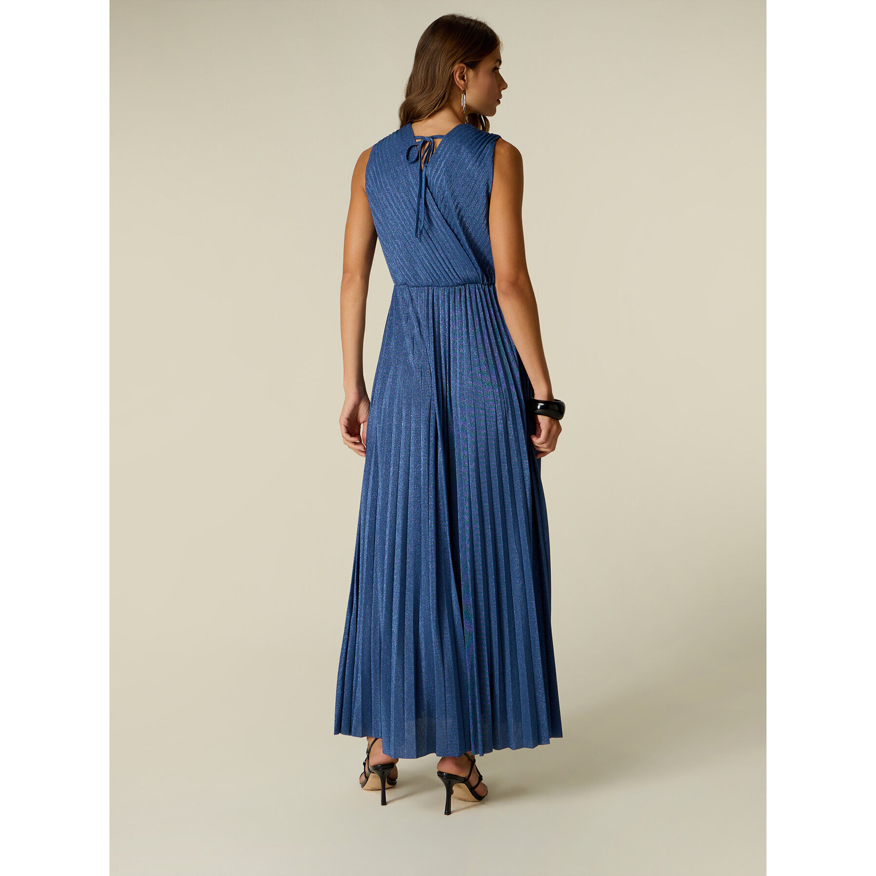 Oltre - Vestito lungo lurex plissé - Azzurro