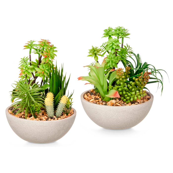 Pacco di 2 vasi rotondi con pietre assortite 2 design