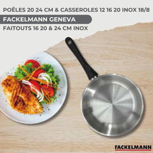 Set 2 poêles 20 24 cm 3 casseroles 12 16 20 cm, 3 faitouts 16, 20 et 24 cm en inox et 6 ustensiles RPET Fackelmann Geneva