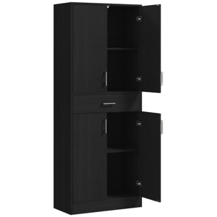 Buffet haut de cuisine style contemporain - 4 portes, 2 étagères réglables, tiroir coulissant - effet bois noir