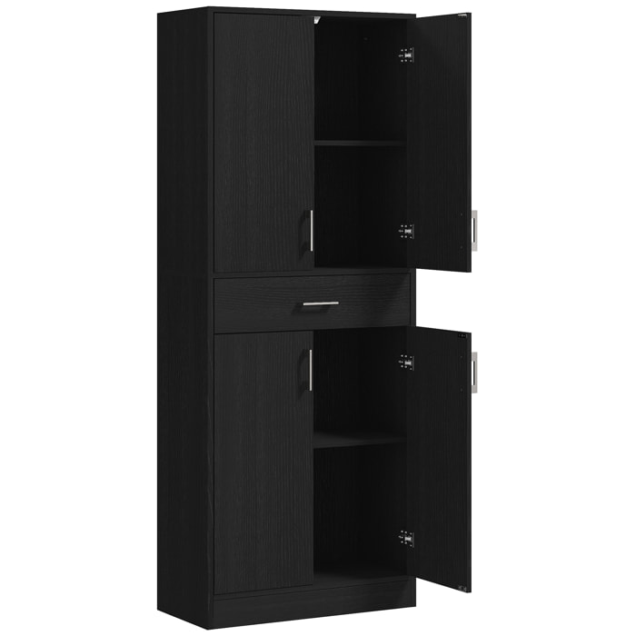 Buffet haut de cuisine style contemporain - 4 portes, 2 étagères réglables, tiroir coulissant - effet bois noir