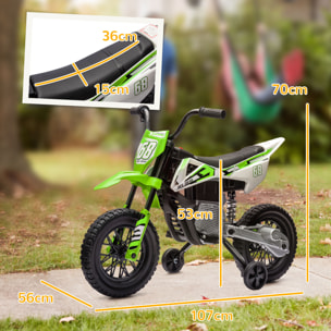 Moto Eléctrica para Niños de +3 Años, Moto Eléctrica Infantil con Batería 12V, Música, Velocidad 2,4-5 km/h y Ruedas Auxiliares Desmontables, Carga 30 kg, Verde