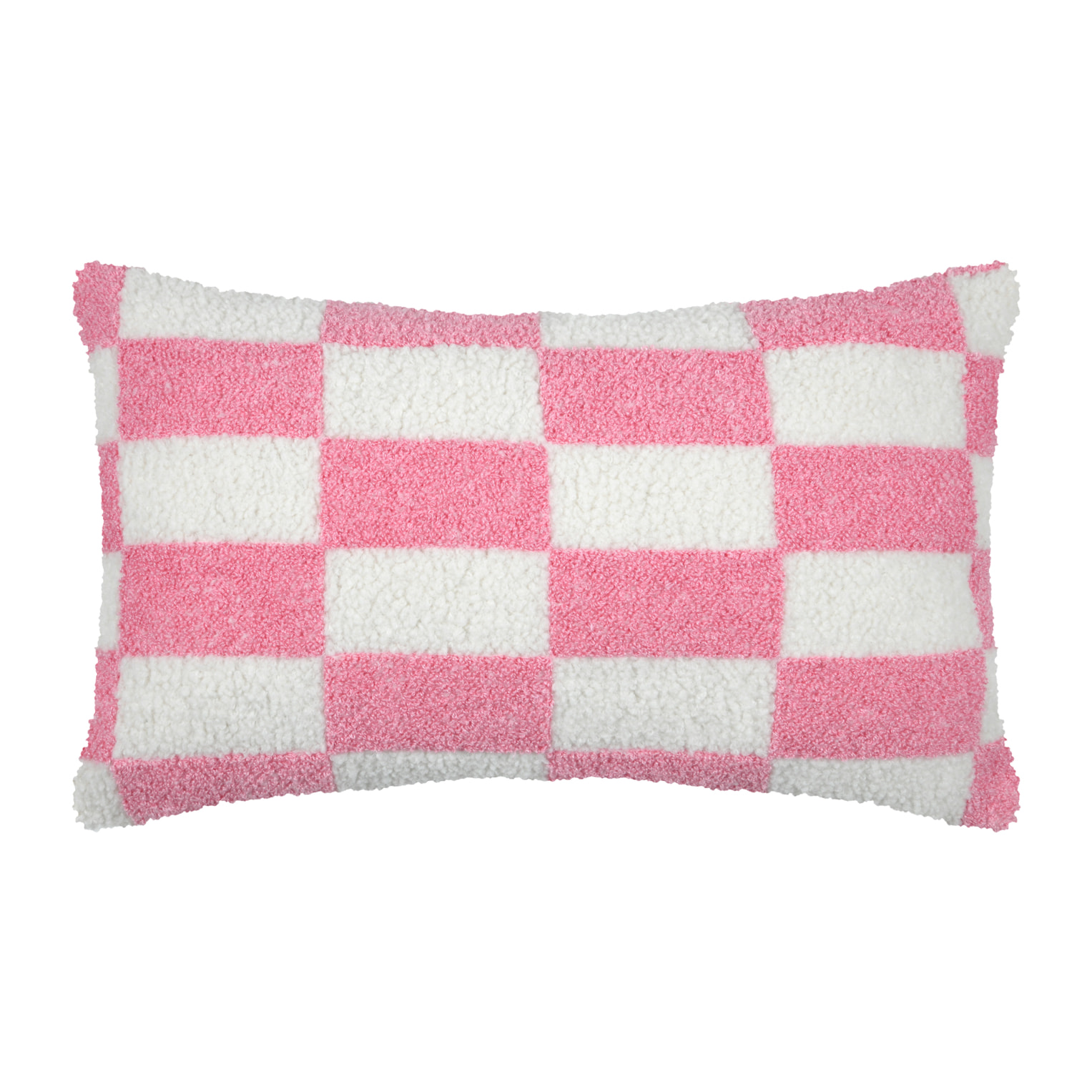 Coussin rectangulaire en bouclette à motif damier - Rose