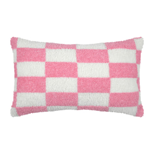 Coussin rectangulaire en bouclette à motif damier - Rose