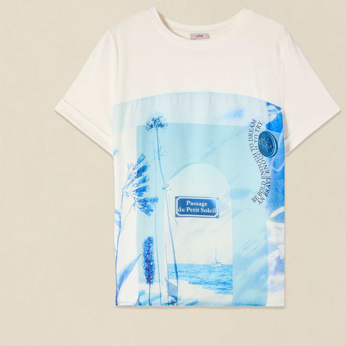 Oltre - T-shirt bimaterica con stampa - Bianco