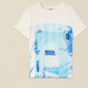 Oltre - T-shirt bimaterica con stampa - Bianco