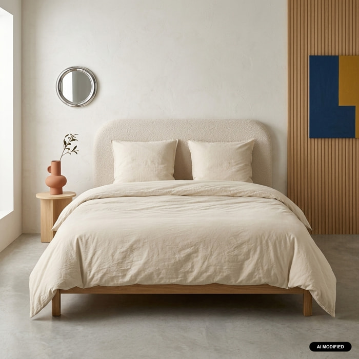 Parure de lit microfibre lavée 2 places sable LUNA