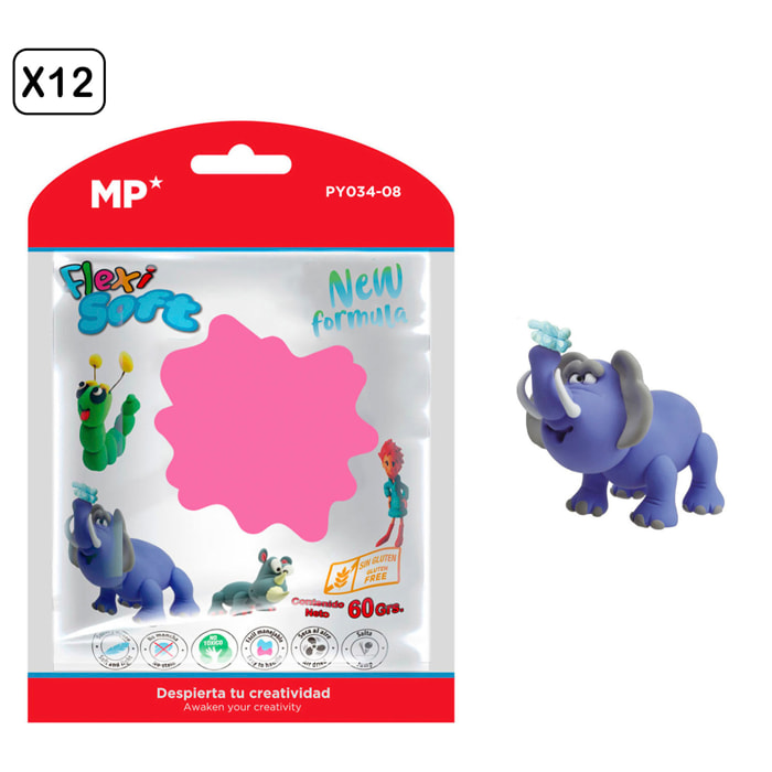 PACK 12 Uds. PASTA DE MODELAR 60 g ROSA NEÓN