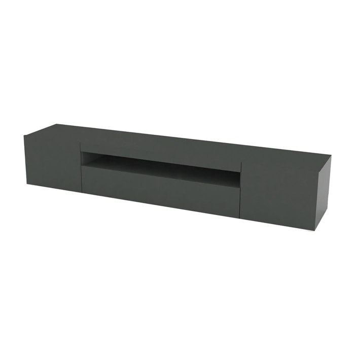Mobile porta TV Amore, Credenza bassa da soggiorno a 3 ante, Base porta televisione, 100% Made in Italy, cm 200x40h37, Antracite lucido, con luce LED