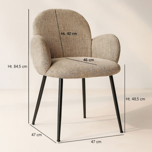 Lot de 2 fauteuils de table en tissu beige et pieds en métal GINETTE