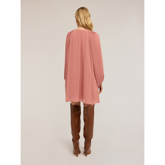 Motivi - Vestido corto con mangas plisadas - Rosa cipria