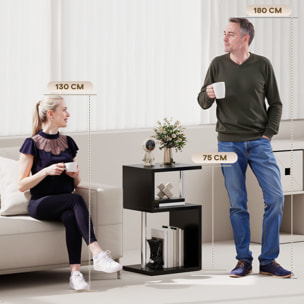 Mesa Auxiliar con Luz LED de 3 Niveles Mesita Auxiliar Moderno con Forma de S Estantes Abiertos y Estructura de Aluminio para Salón Dormitorio 44x38x75 cm Negro Brillo