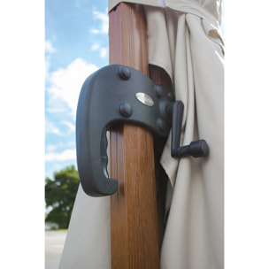 SEVILLA - Parasol avec pied excentré en acier effet bois et toilee