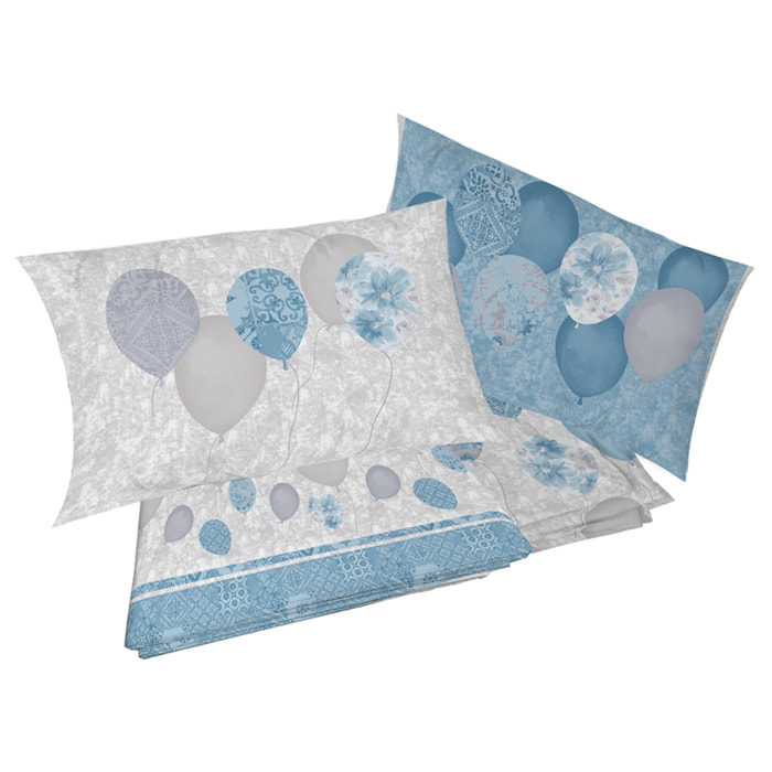 Completo letto palloncini azzurro 100% cotone