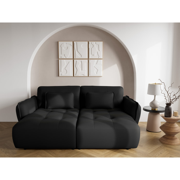Thais - canapé droit 4 places avec double méridienne assise profonde en tissu texturé - Noir