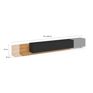 Meuble TV extensible Movena bois et noir L215-360cm