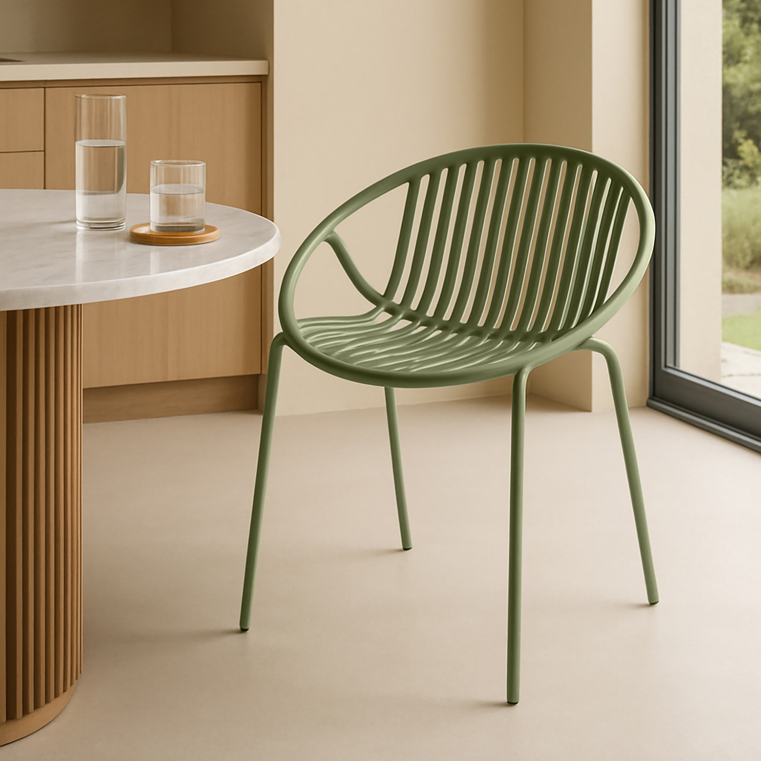 Lot de 4 fauteuils de table en polypropylène et métal vert CALYPSO