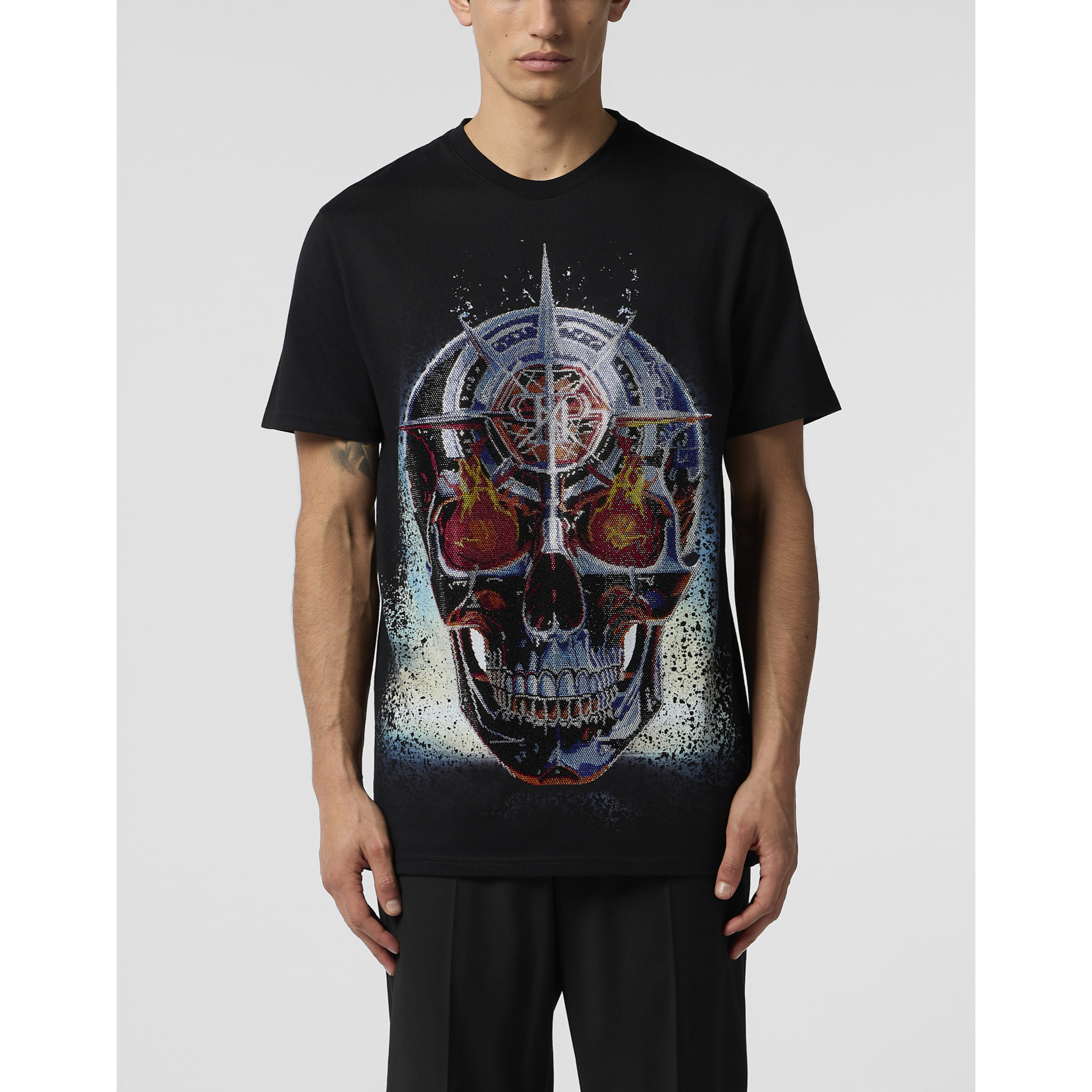 PHILIPP PLEIN Round Neck T-Shirt Chrome Skull Stones