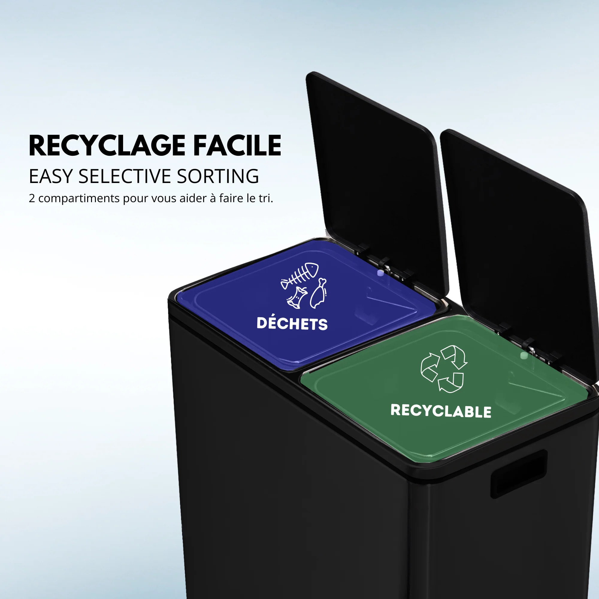 Poubelle de tri inox MAJOR 60L 2bacs