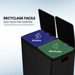 Poubelle de tri inox MAJOR 60L 2bacs