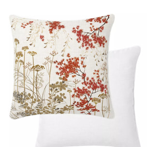 Lot h.couette +taies percale de coton imprimé beige orange Erables automne