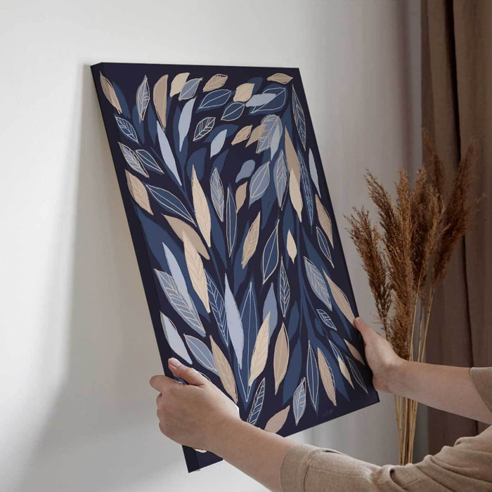 Tableau fleurs Tableau feuilles bleues sur bleu Toile imprimée