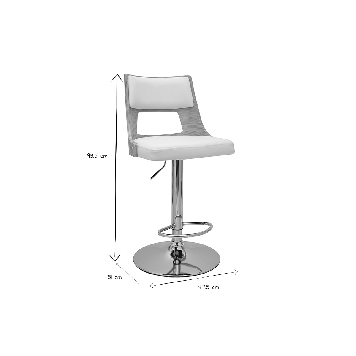Tabouret de bar réglable pivotants 360° blanc et bois clair GARBO