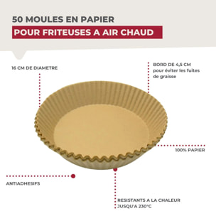 50 Moules en papier air fryer ronds Fackelmann