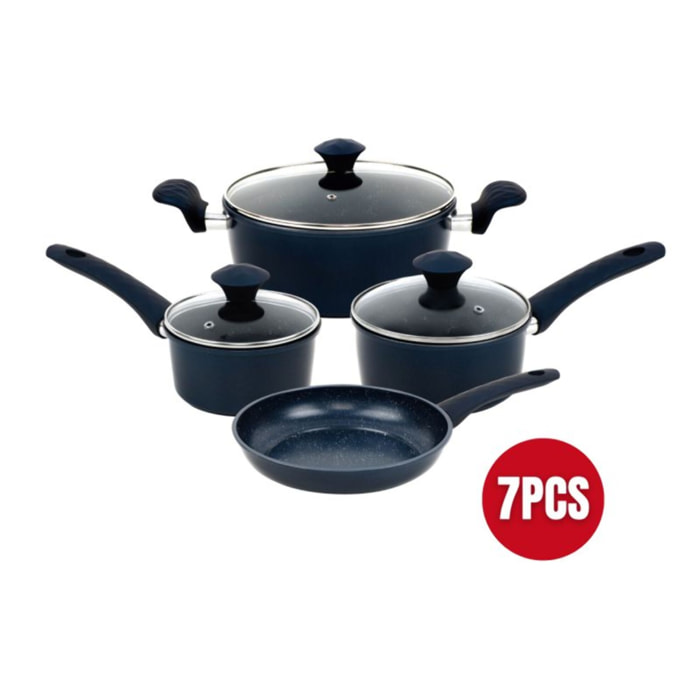 Batterie de cuisine forgée revêtement en marbre Bleu 7 pièces Herzberg HG04685-BLU
