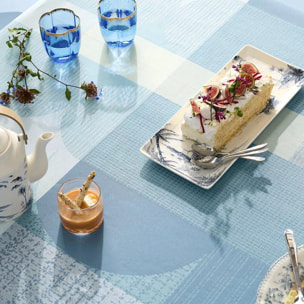 Nappe pur coton enduit 220 g/m² motif jacquard bleu vert Mille textures bleu