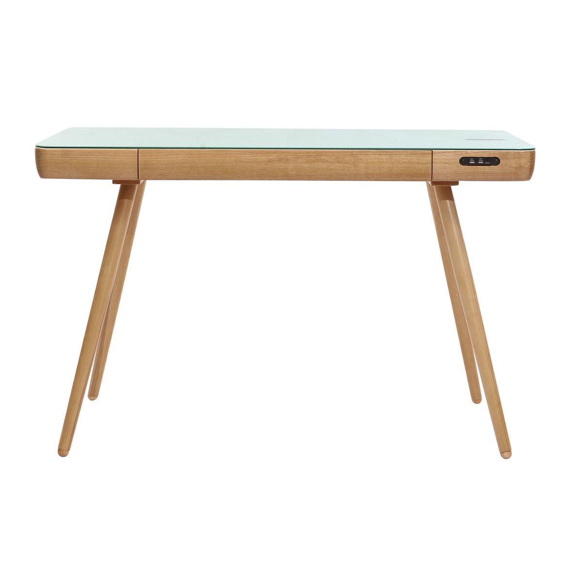 Bureau connecté multimédia avec tiroir en verre et bois clair L120 cm CLEVER