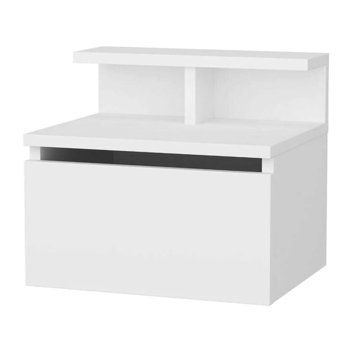 Comodino Auring, Comò basso, Tavolino da notte, Mensola da letto, 40x32h35 cm, Bianco