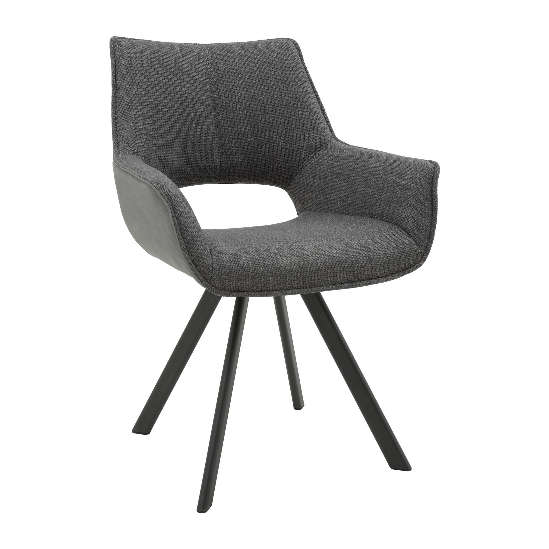 Set di 2 sedie MONTMARTRE in similpelle grigio, tessuto grigio e gambe in metallo nero, con braccioli