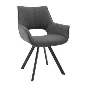 Set di 2 sedie MONTMARTRE in similpelle grigio, tessuto grigio e gambe in metallo nero, con braccioli