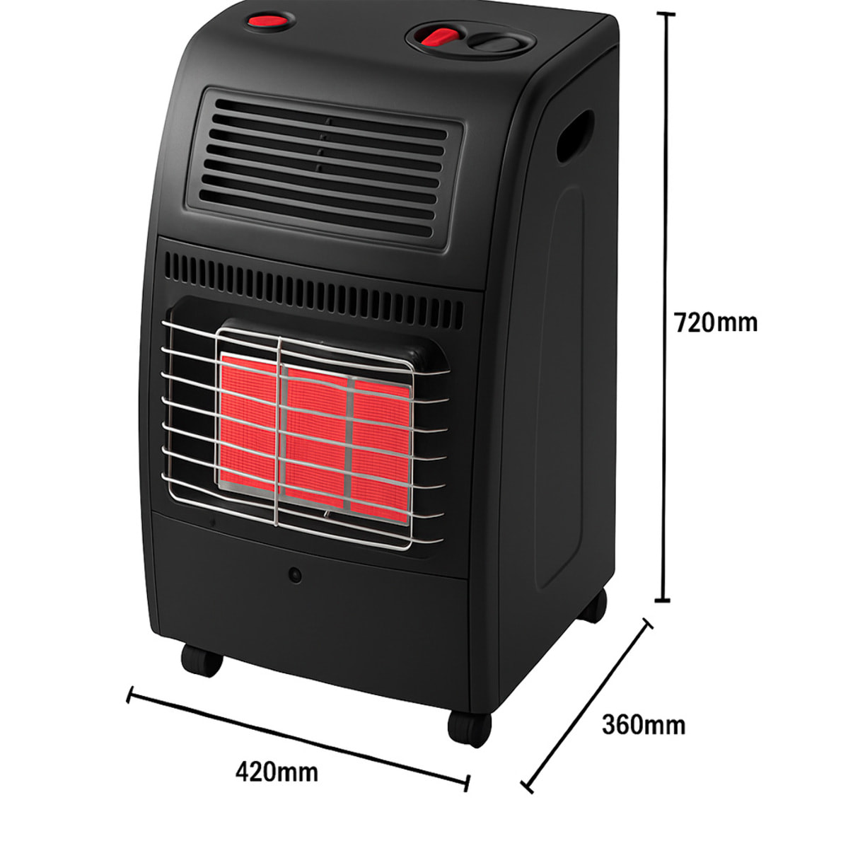 Stufa Catalitica a Gas GPL 4200 W Con Infrarossi Ventilata Turbo 1500 W Ambienti Fino A 80 m² 3 Livelli di Potenza con Antiribaltamento Con Ruote Nero