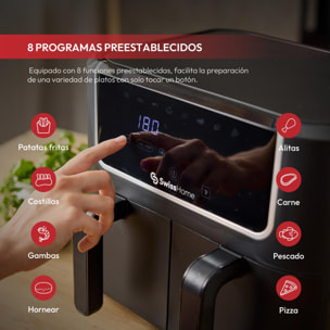 Freidroa de aire de 2100W y 2 Ollas de 3L con 8 Funciones, revestimiento antiadherente y pantalla LED SwissHome