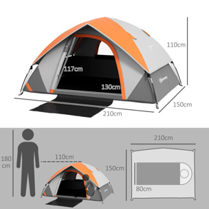 Tienda de Campaña para 2 Personas Tienda de Camping Plegable Ligera Impermeable 3000 mm con Puerta Ventana Gancho y Bolsa de Transporte 210x150x110 cm Gris y Naranja