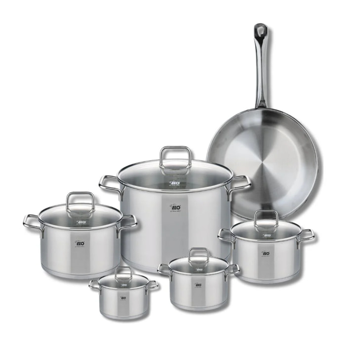Ensemble de 1 Poêle de cuisson 28 cm et 5 faitouts 12, 14, 16, 20 et 26 cm Elo Profi Citrin