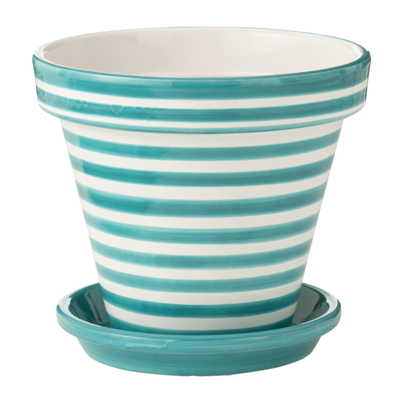 J-Line cache-pot Granada Stripes Handmade + Painted - céramique - aqua - large - Ø 35 cm