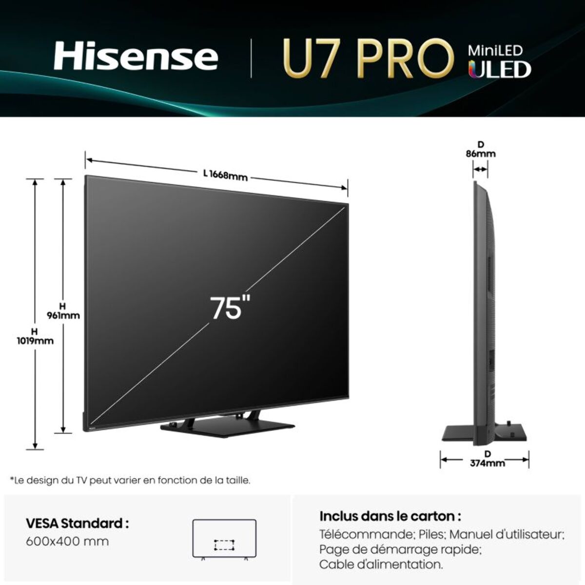 TV Mini Led HISENSE 75U7Q PRO 2025