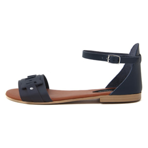 Sandali Flat Made in Italy in pelle colore Blu, Altezza tacco 1,2 cm