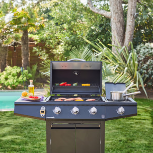 Barbecue gaz 3 brûleurs + 1 feu latéral avec roues, tablettes et thermomètre TREVILLE 3