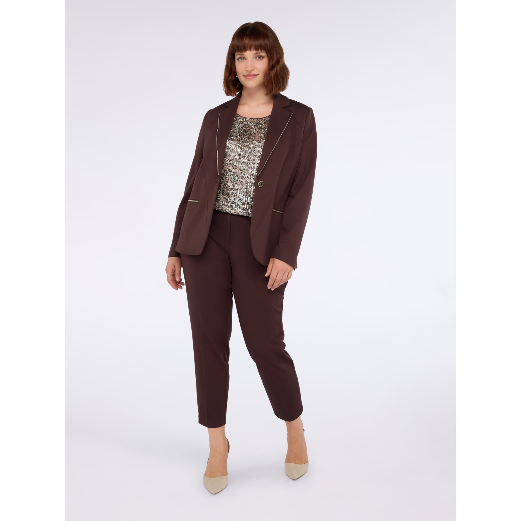 Fiorella Rubino - Blazer en punto Milano con cremalleras decorativas - Marrón