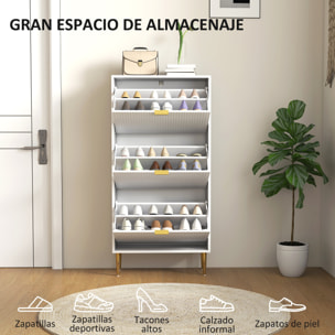 Zapatero Estrecho con 3 Puertas Acanaladas Zapatero Entrada Recibidor con Estantes Ajustables para 18 Pares de Zapatos 60x24x128 cm Blanco