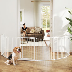 Barrière de sécurité pliable modulable max. L.488cm parc enclos 8 panneaux - porte double verrouillage - acier blanc