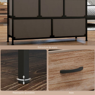 Mueble Organizador Cajonera de Tela con 5 Cajones y Marco Metálico Estilo Industrial para Salón Recibidor Dormitorio 98x29x63 cm Roble